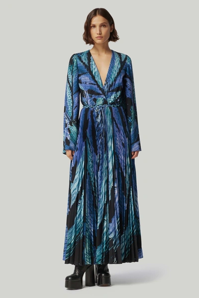 Altuzarra Abstract-print Pleated Maxi-dress In Murex Feather