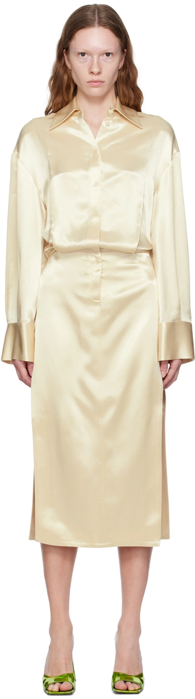 Attico Satin-finish Shirt Midi Dress In Cream