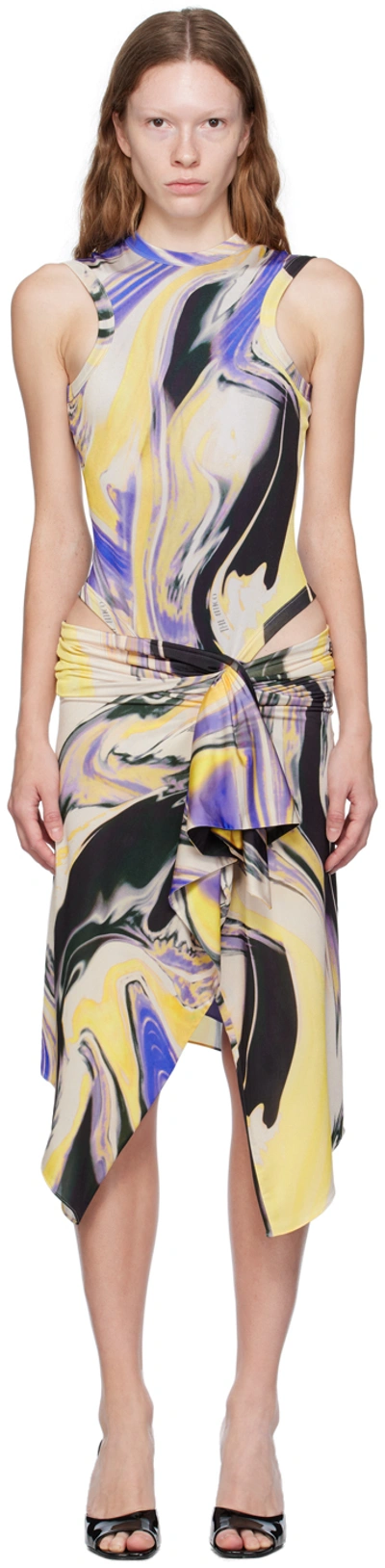 Attico Multicolor Mirna Midi Dress In 512 Lavander/sunflow