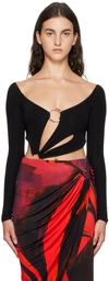 Louisa Ballou Long Sleeve Cut-out Bodysuit In 0999 Black