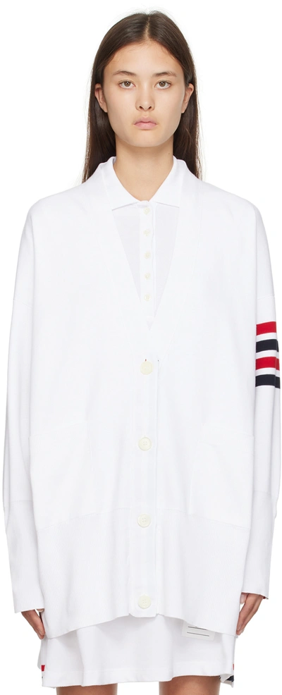 Thom Browne 4-bar Cotton Cardigan In White