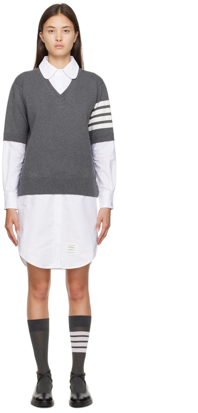 Thom Browne 4-bar Cotton Shirt Dress In 035 Med Grey
