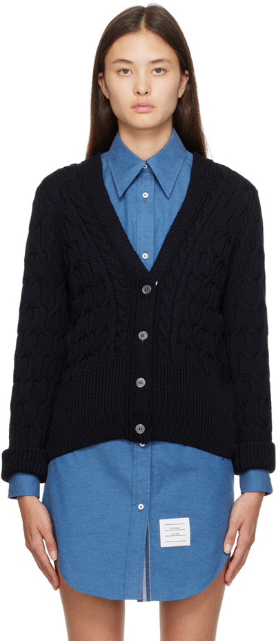 Thom Browne Crisscross Cable Knit V In Blue
