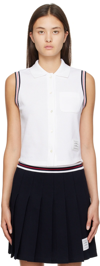 Thom Browne Textured Cotton Sleeveless Top In 100 White