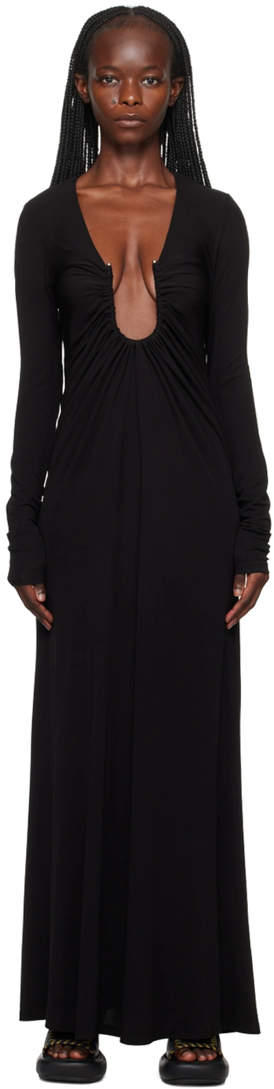 Christopher Esber Arced Palm Plunging U-ring Long-sleeve Maxi Dress In Black