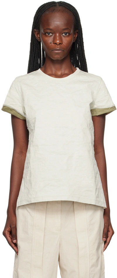 Christopher Esber Off-white & Khaki Nacreous Crushed T-shirt In Putty
