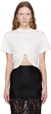 Rabanne White Crewneck Top With Short Sleeves And Ruched Cut-out On The Front In Cotton Woman In P109 Off White
