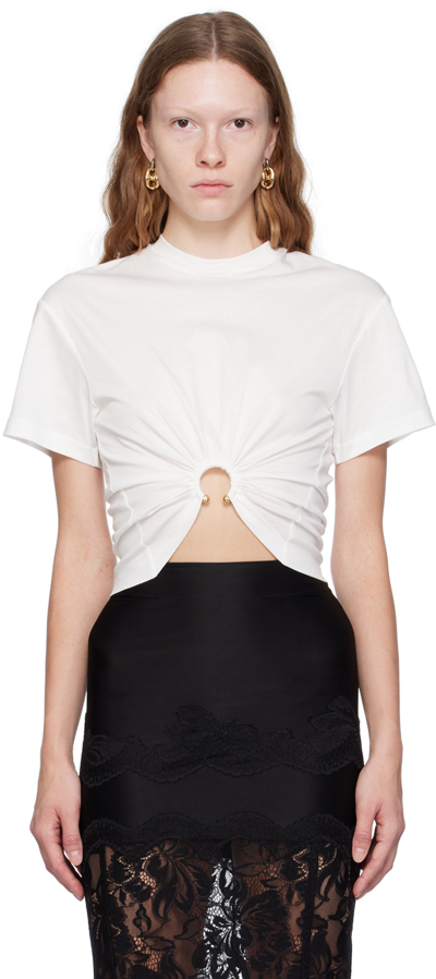 Paco Rabanne Gathered-detail Short-sleeve T-shirt In White