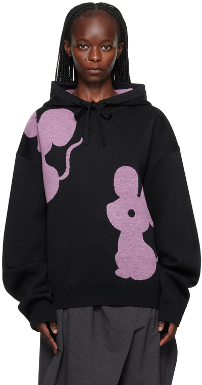 Jw Anderson Mouse Intarsia-knit Hoodie In Black