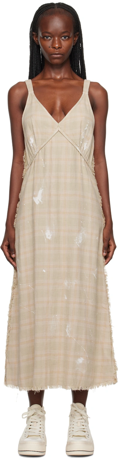 R13 Ssense Exclusive Beige Grunge Midi Dress In Khaki Overdye Plaid