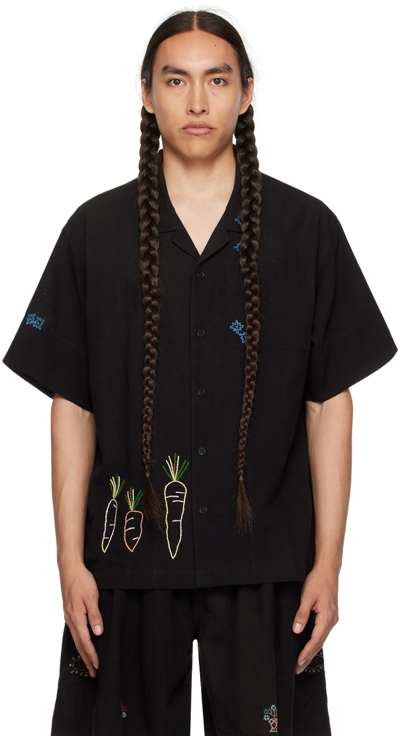 Story Mfg. Black Greetings Shirt In Carrot Hand Embroide
