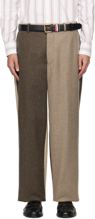 Thom Browne Brown Fun-mix Trousers In 205 Dark Brown