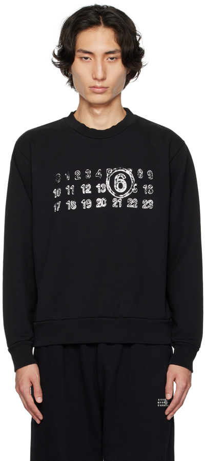 Mm6 Maison Margiela Black Printed Sweatshirt In Multicolor
