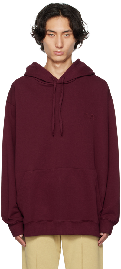 Mm6 Maison Margiela Burgundy Embroidered Hoodie In Red
