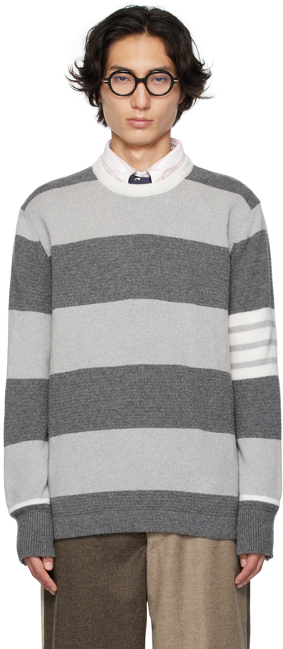 Thom Browne Gray 4-bar Sweater