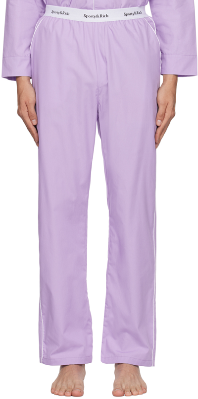 Sporty And Rich Purple Serif Sweatpants In Lilac White