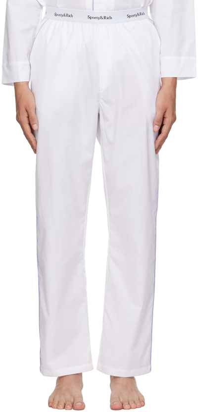 Sporty And Rich White Serif Sweatpants In White/lilac