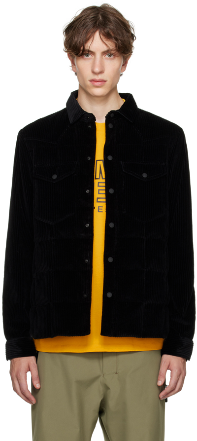 Moncler Black Corduroy Gelt Down Jacket In Navy