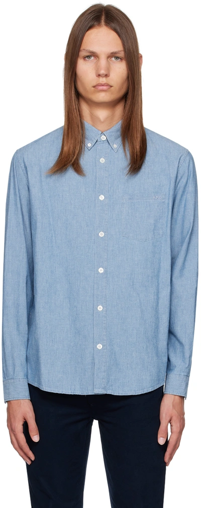 Apc Chambray Cotton Shirt In Blue