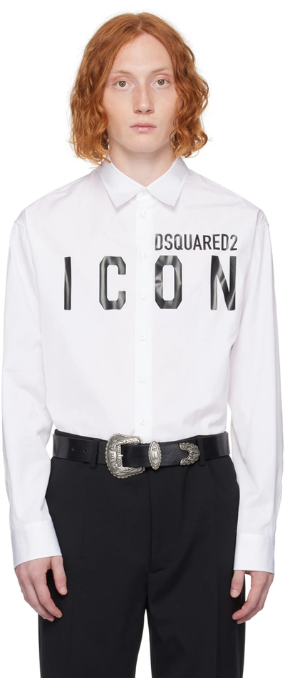 Dsquared2 Popeline Icon Shirt With Printed Front In White