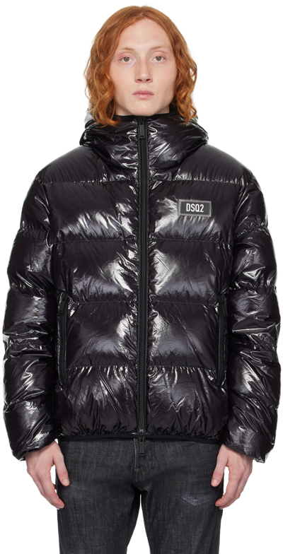 Dsquared2 Logo Tag Shiny Nylon Down Jacket In Black