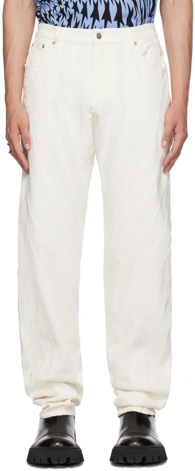 Mugler White Spiral Jeans In Ivory 1011