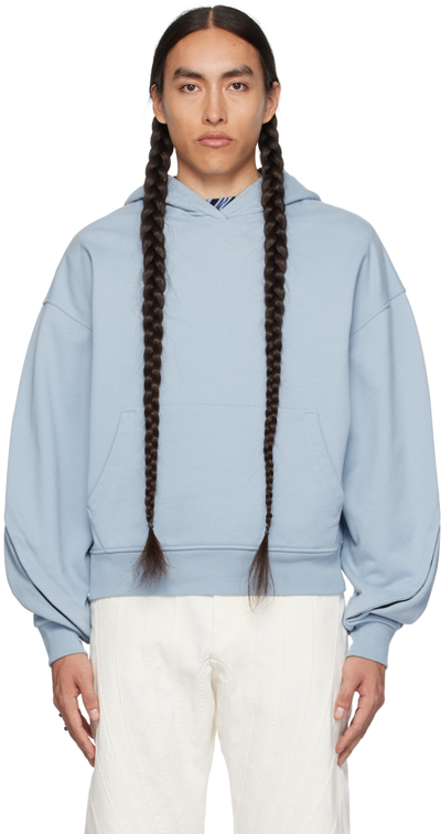 Mugler Blue Cropped Hoodie In Light Blue 2905