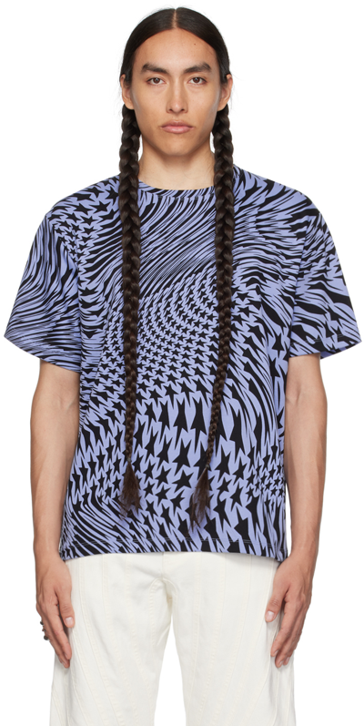 Mugler Swirling Star Printed Cotton T-shirt In  Blue / Black