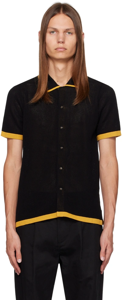 Double Rainbouu Black Semi-sheer Shirt In Blackmesh Goldtrim