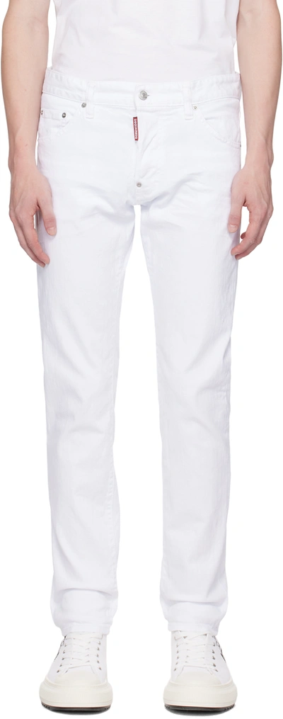 Dsquared2 White Bull Skater White Jeans In Silver