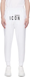 Dsquared2 Print Icon Logo Cotton Jersey Sweatpants In 966 White