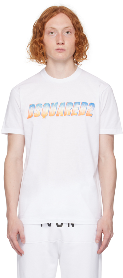 Dsquared2 White Glitter Logo-print T-shirt