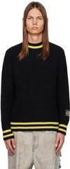 Msgm Striped Wool Sweater In Black