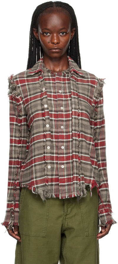 R13 Gray & Red Flat Shirt In Grey Plaid