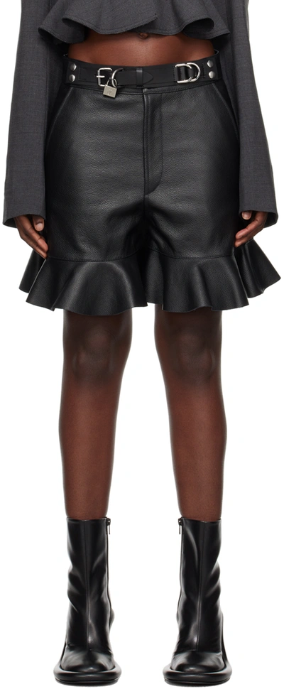 Jw Anderson Padlock-strap Ruffled Leather Shorts In Black