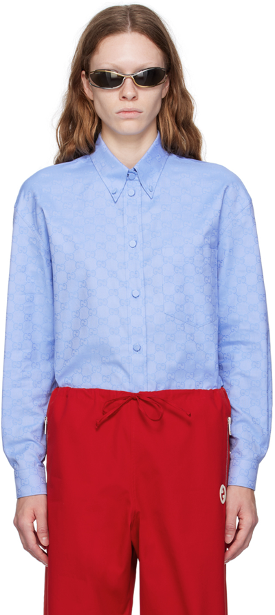 Gucci Gg Supreme Cotton Shirt In Blue