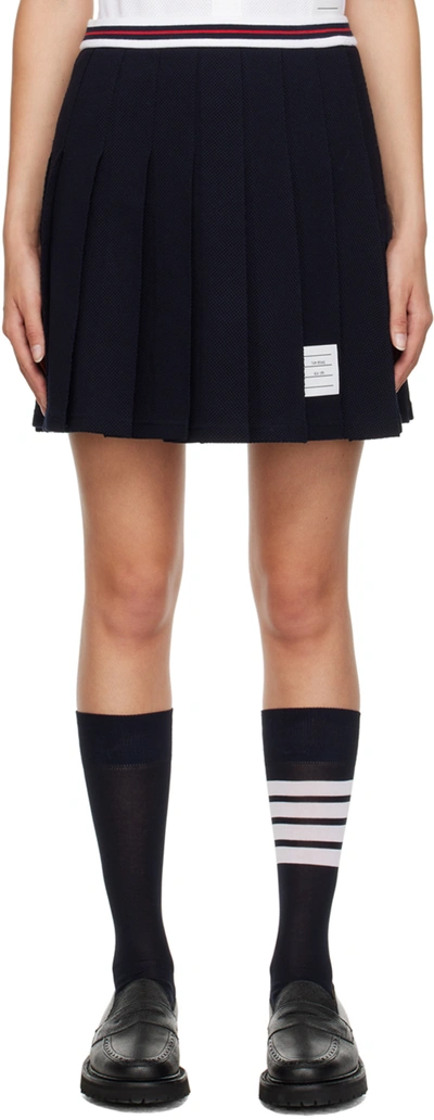Thom Browne Navy Pleated Miniskirt In 415 Navy