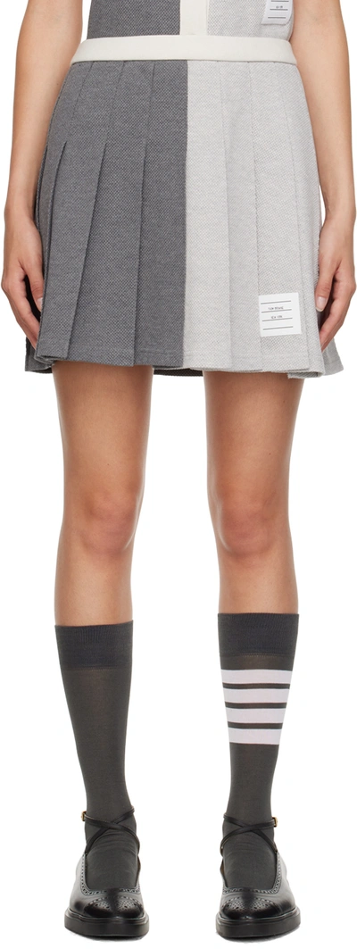 Thom Browne Fun Mix Pleated Cotton Miniskirt In 982 Tonal Grey