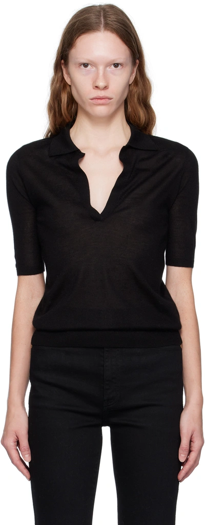 Gabriela Hearst Frank Cashmere & Silk Knit Polo Jumper In Black