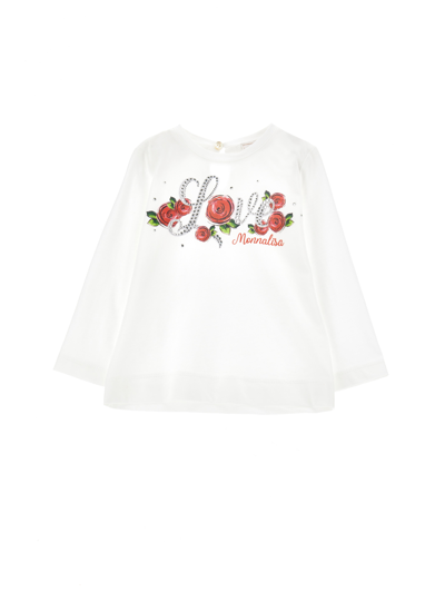 Monnalisa Kids'   Love Long-sleeved T-shirt In Cream
