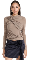 ROKH KNOTTED JERSEY TOP COFFEE