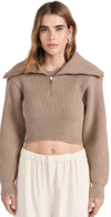 Jacquemus Risoul Cropped Ribbed Merino Wool Half-zip Sweater In Light Beige