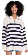 Free People Coastal Stripe Pullover Sweater In Champange Navy