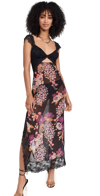 Free People Suddenly Fine Floral Print Cutout Lace Trim Nightgown In Black Combo