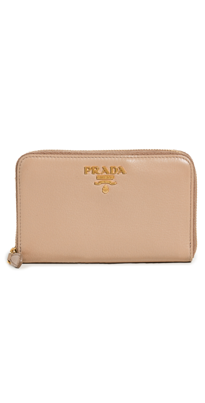 Pre-owned Prada Beige Vitello Daino Ziparound Wallet