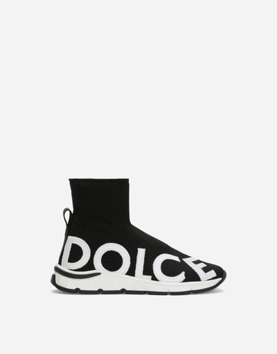 Dolce & Gabbana Kids' Sorrento 2.0 Stretch Mesh High-top Sneakers In Black