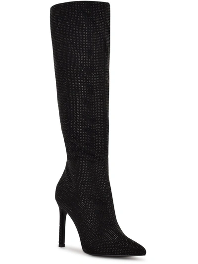 Nine West Tysh Womens Embellished Pointed Toe Knee-high Boots In Black