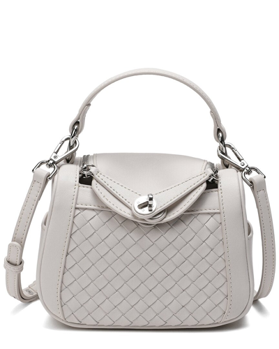 Tiffany & Fred Woven Leather Crossbody Shoulder Bag In White