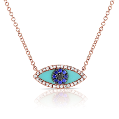 Sabrina Designs 14k Gold & Diamond Turquoise Evil Eye Necklace In Multi