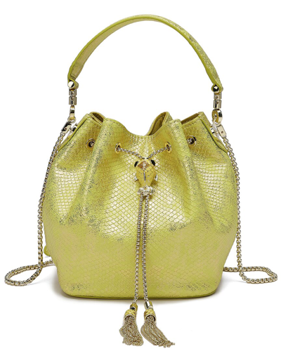 Tiffany & Fred Snake Printed Leather Drawstring Bucket Bag In Yellow